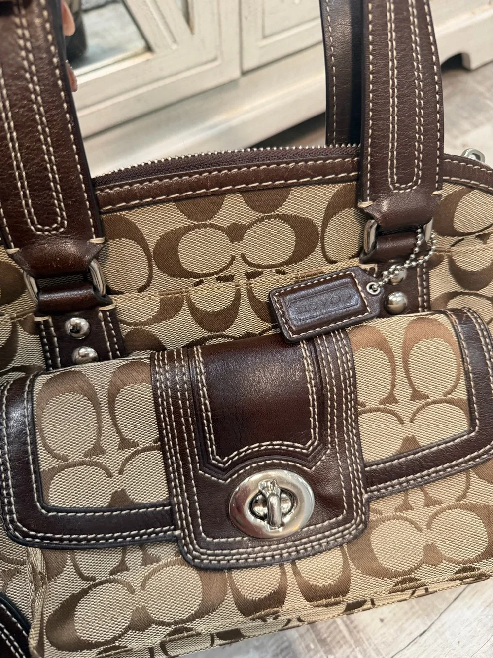 Coach Signature Miranda jacquard turnlock legacy tote bag Brown Hampton vintage